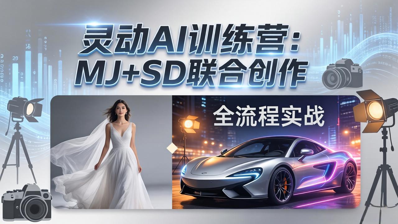 灵动AI训练营-3.0课程:MJ+SD联合创作,从婚纱大片到汽车广告,摄影后期全流程实战-二当家网创资源站