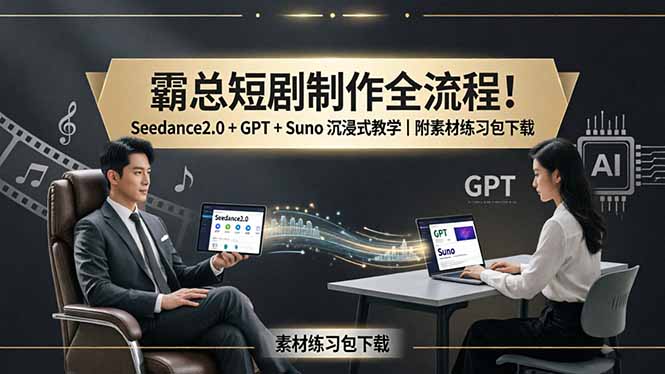 霸总短剧制作全流程！Seedance2.0 + GPT + Suno 沉浸式教学｜附素材练习包下载-二当家网创资源站