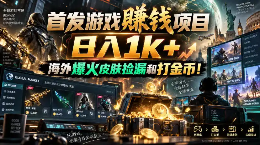 首发游戏賺钱项目,日入1k+,海外爆火皮肤捡漏和打金币!【揭秘】-二当家网创资源站