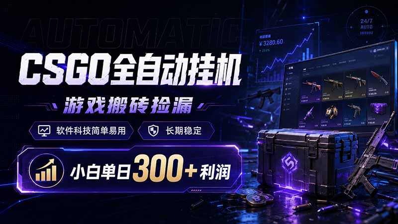 CSGO全自动挂机，游戏搬砖捡漏，软件科技简单易用，长期稳定，小白单日300+利润-二当家网创资源站