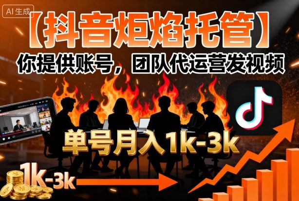 【抖音炬焰托管】你提供账号,团队代运营发视频,单号月入1k+【揭秘】-二当家网创资源站