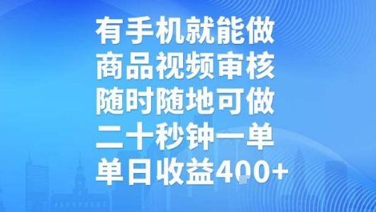 有手机就能做，商品视频审核，随时随地可做，二十秒钟一单，单日收益【揭秘】-二当家网创资源站