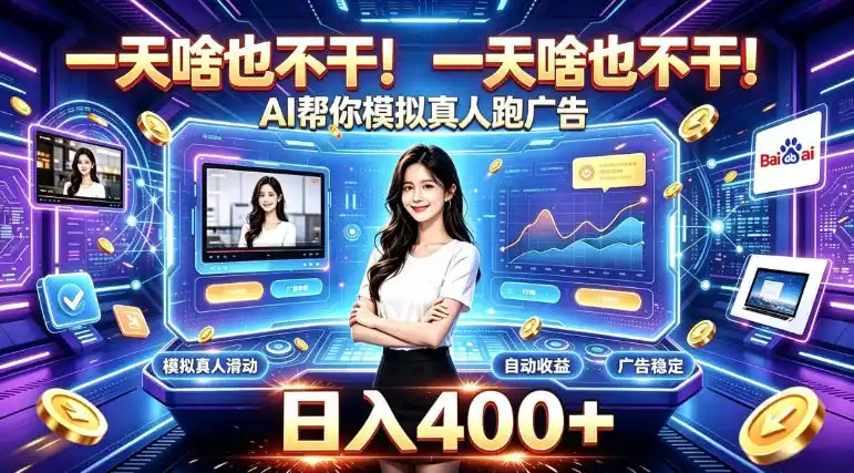 一天啥也不干!AI帮你模拟真人跑广告,稳定日入400+,实现真正被动变现【揭秘】-二当家网创资源站