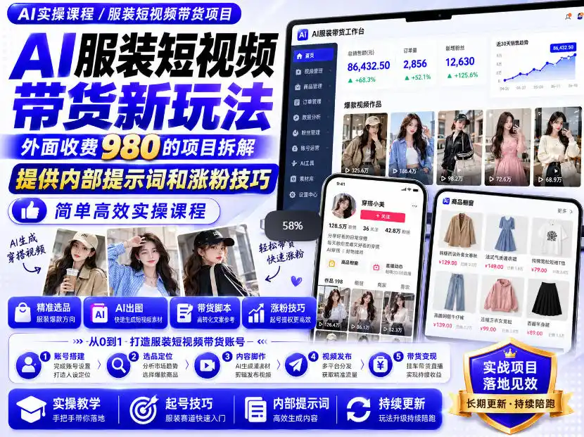 外面收费980AI快手带货系统课程,内部课程首次外放,操作简单高效,一分钟一条爆款视频-二当家网创资源站