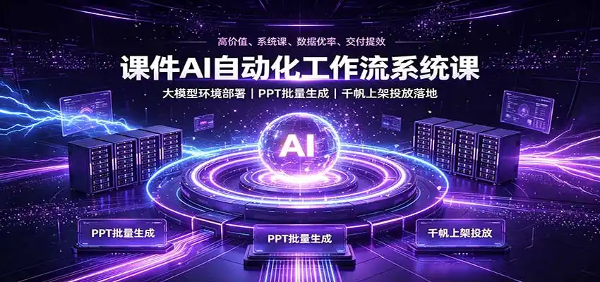 课件AI自动化工作流系统课:大模型环境部署,PPT批量生成,千帆上架投放落地-二当家网创资源站