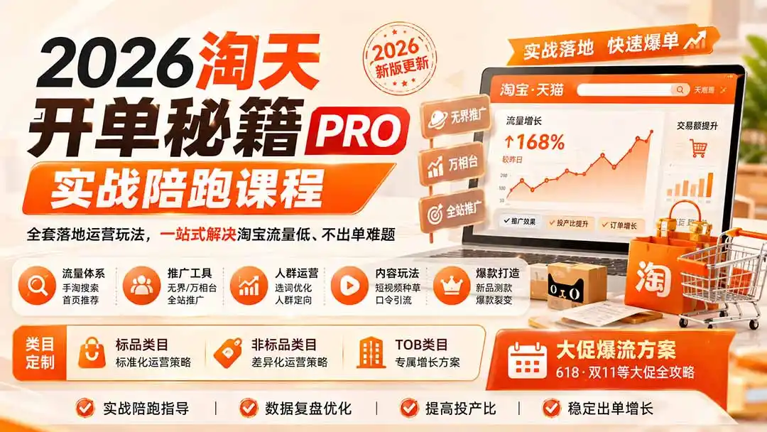 2026淘天开单秘籍PRO实战陪跑课程：全套落地运营玩法，一站式解决淘宝流量低、不出单难题(更新260823-二当家网创资源站