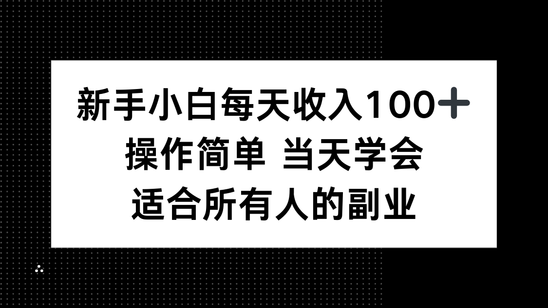新手小白每天收入100+，操作简单 当天学会 ，适合所有人的副业-二当家网创资源站