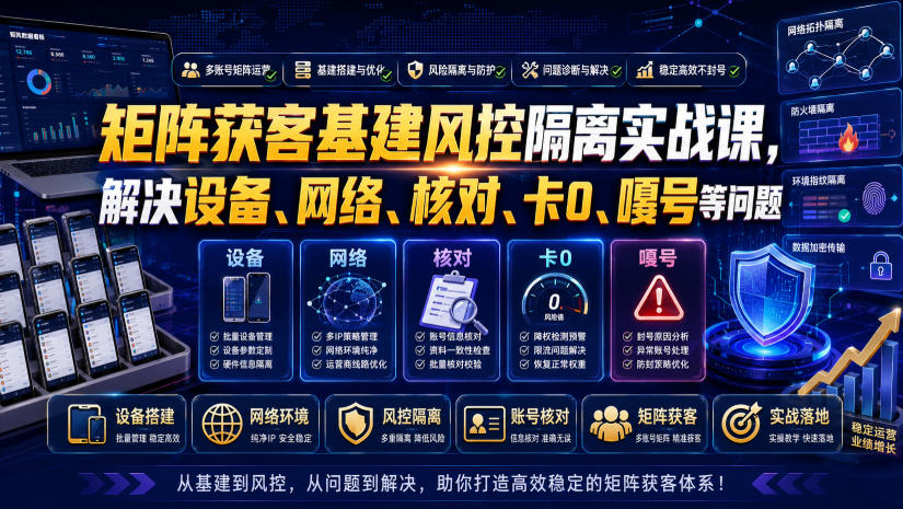 矩阵获客基建风控隔离实战课，解决设备、网络、核对、卡0、嘎号等问题-二当家网创资源站