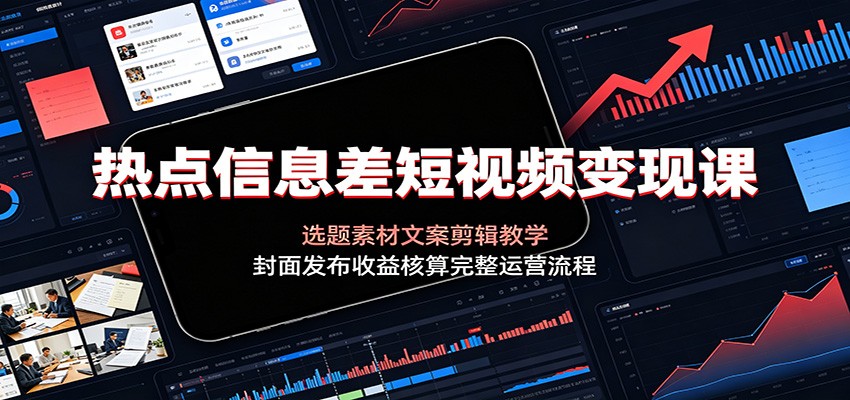 热点信息差短视频变现课：选题素材文案剪辑教学，封面发布收益核算完整运营流程-二当家网创资源站