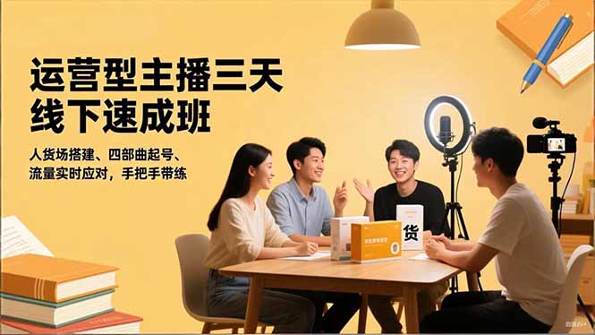 运营型主播三天线下班，人货场搭建,四部曲起号,流量实时应对，手把手带练-二当家网创资源站