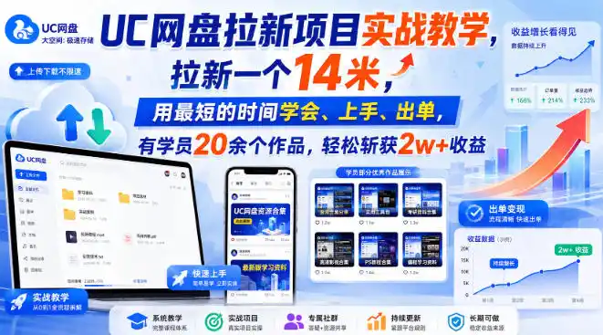 UC网盘拉新项目实战教学,拉新一个14米,用最短的时间学会、上手、出单,有学员20余个作品,轻松斩获2w+收益(更新0921)-二当家网创资源站