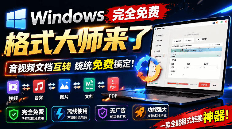 Windows完全免费格式大师来了，音视频文档互转统统免费搞定！免费无广，离线使用格式大师-二当家网创资源站