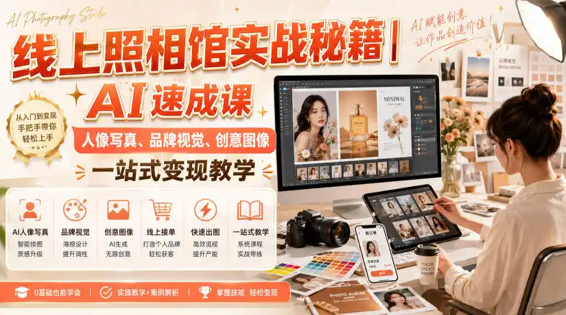 线上照相馆实战秘籍｜AI速成课，人像写真、品牌视觉、创意图像一站式变现教学-二当家网创资源站