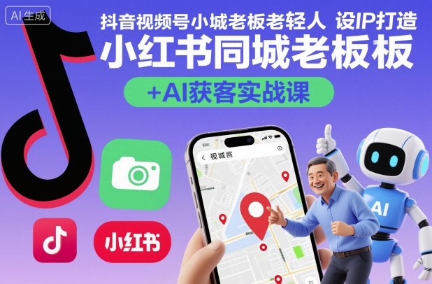 抖音视频号小红书同城老板轻人设IP打造+AI获客实战课，人设打造-算法拆解-拍摄剪辑-内容运营-AI创作-二当家网创资源站