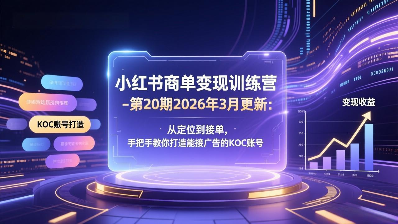 小红书商单变现训练营-第20期26年3月更新：从定位到接单，手把手教你打造能接广告的KOC账号-二当家网创资源站