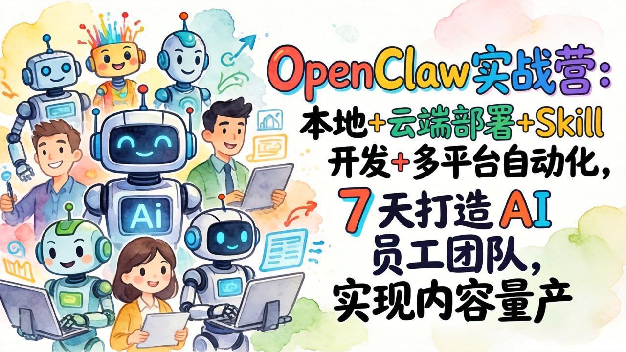 OpenClaw实战营：本地+云端部署+Skill开发+多平台自动化，7 天打造 AI 员工团队，实现内容量产-二当家网创资源站