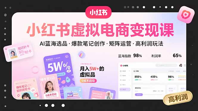 小红书虚拟电商变现课，AI蓝海选品，爆款笔记创作，矩阵运营，高利润玩法-二当家网创资源站