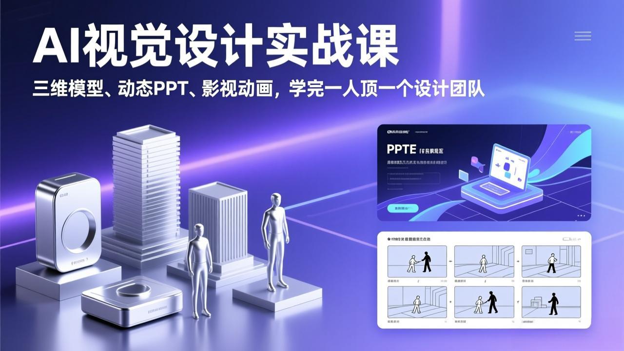 AI视觉设计实战课，三维模型、动态PPT、影视动画，学完一人顶一个设计团队-二当家网创资源站
