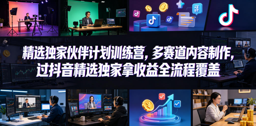 小豁食堂精选独家伙伴计划训练营，多赛道内容制作，过抖音精选独家拿收益全流程覆盖-二当家网创资源站