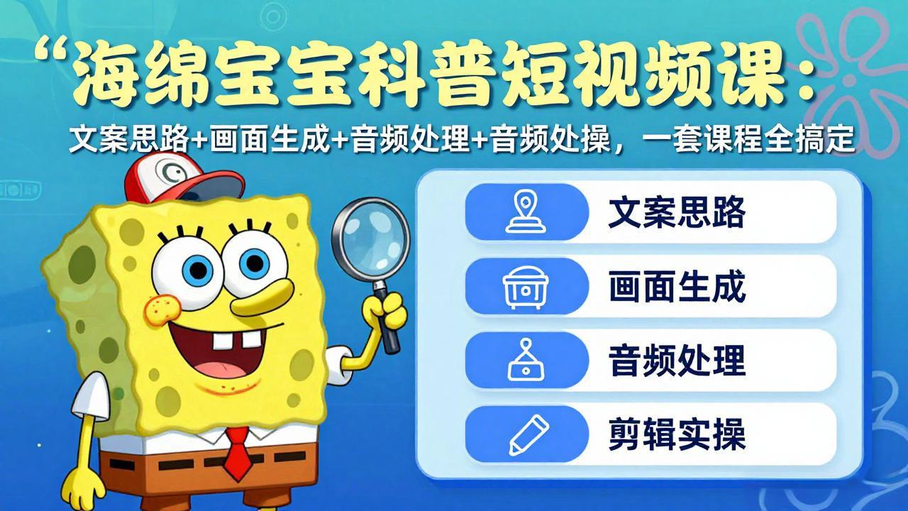 海绵宝宝科普短视频课：文案思路+画面生成+音频处理+剪辑实操，一套课程全搞定-二当家网创资源站