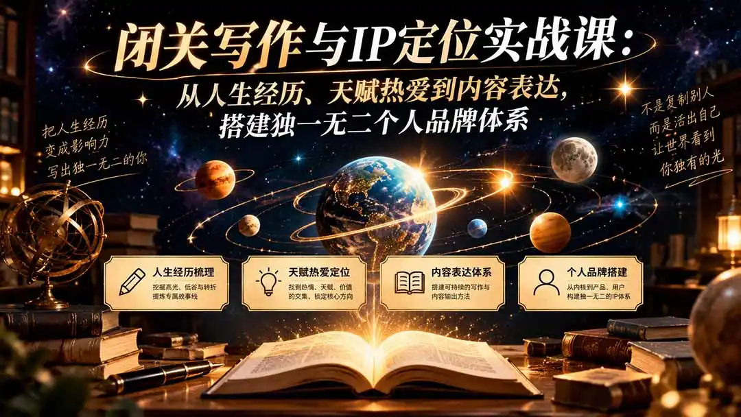 闭关写作与IP定位实战课:从人生经历、天赋热爱到内容表达,搭建独一无二个人品牌体系-二当家网创资源站