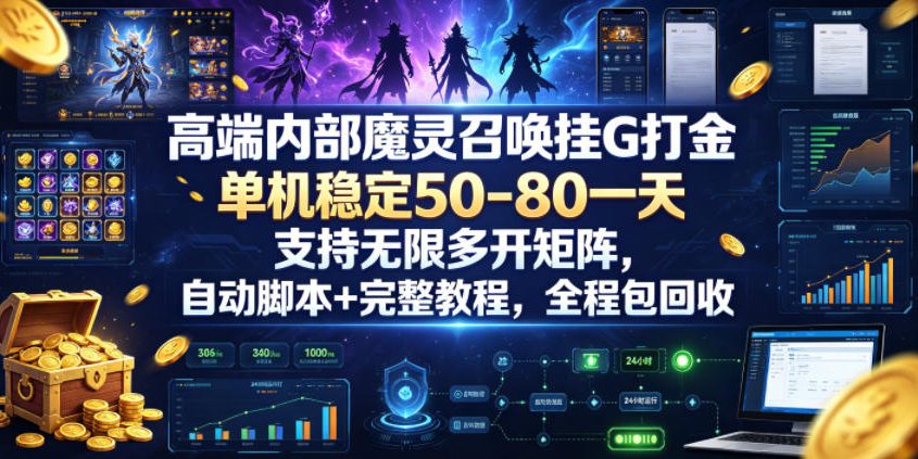 高端内部魔灵召唤挂G打金,单机稳定50-80一天,支持无限多开矩阵,自动脚本+完整教程,全程包回收【揭秘】-二当家网创资源站