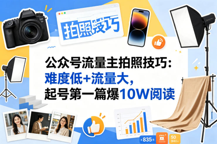 公众号流量主之拍照技巧赛道，难度低+流量大，起号第一篇就爆了10w阅读-二当家网创资源站