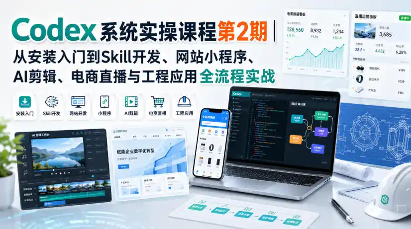 Codex系统实操课程第2期｜从安装入门到Skill开发、网站小程序、AI剪辑、电商直播与工程应用全流程实战-二当家网创资源站