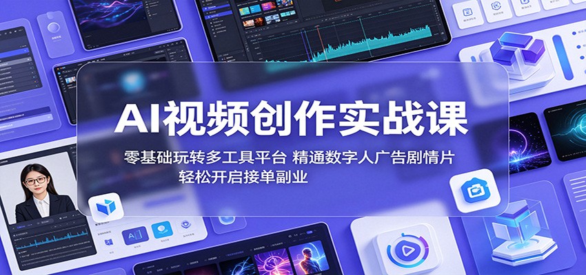AI视频创作实战课：零基础玩转多工具平台，精通数字人广告、剧情片，轻松开启接单副业-二当家网创资源站