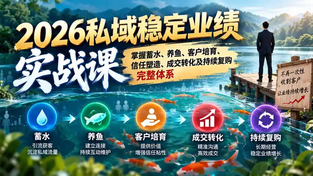 2026私域稳定业绩实战课:掌握蓄水、养鱼、客户培育、信任塑造、成交转化及持续复购完整体系-二当家网创资源站