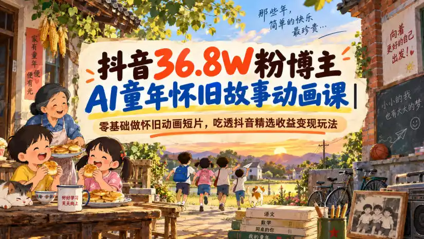 抖音36.8W粉博主AI童年怀旧故事动画课|零基础做怀旧动画短片,吃透抖音精选收益变现玩法-二当家网创资源站
