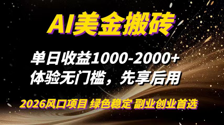 AI美金搬砖，单日收益1000-2000+，2025风口项目，可以副业，可以全职，可以工作室放大-二当家网创资源站