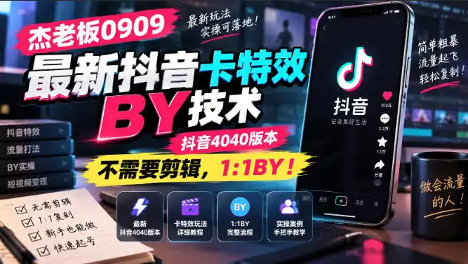 杰老板0909最新抖音卡特效搬运技术，抖音4040版本，不需要剪辑，1:1搬运！-二当家网创资源站