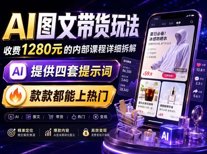 AI图文带货内部玩法,1280内部课程对外系统拆解,看完直接上手变现!-二当家网创资源站