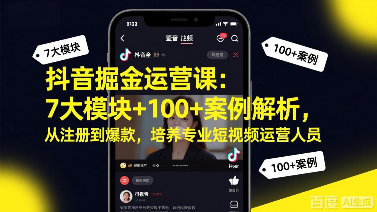 抖音掘金运营课：7大模块+100+案例解析，从注册到爆款，培养专业短视频运营人员-二当家网创资源站