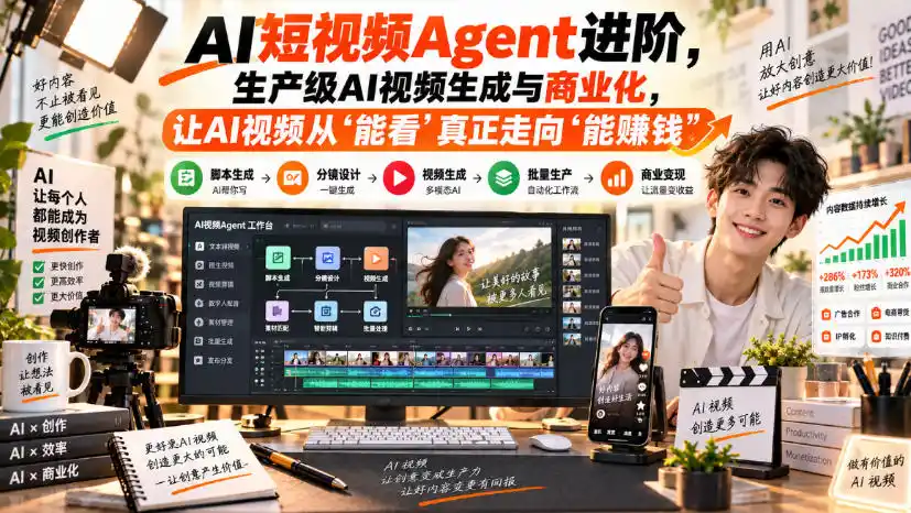 AI短视频Agent进阶,生产级AI视频生成与商业化,让AI视频从”能看”真正走向”能賺钱”-二当家网创资源站