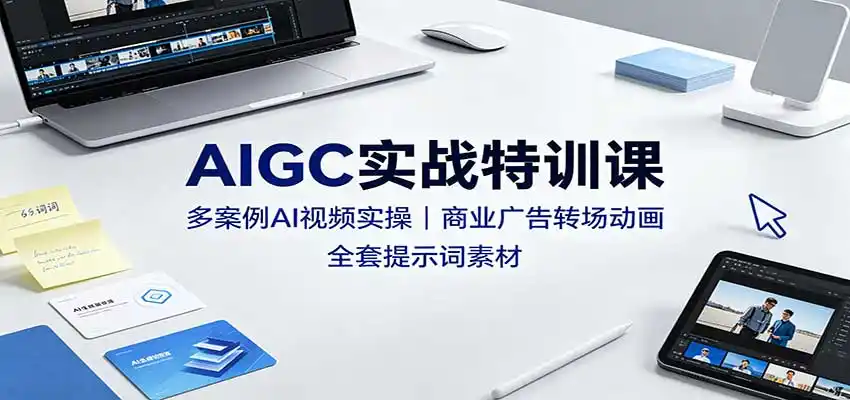AIGC实战特训课:多案例AI视频实操,商业广告转场动画,全套提示词素材-二当家网创资源站