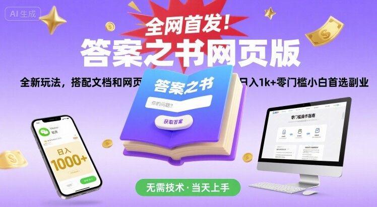 全网首发！答案之书网页版，全新玩法，搭配文档和网页，日入1k+零门槛小白首选副业【揭秘】-二当家网创资源站