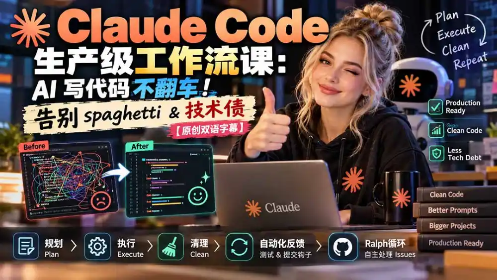 Claude Code 生产级工作流课:AI 写代码不翻车!告别 spaghetti & 技术债【原创双语字幕】-二当家网创资源站