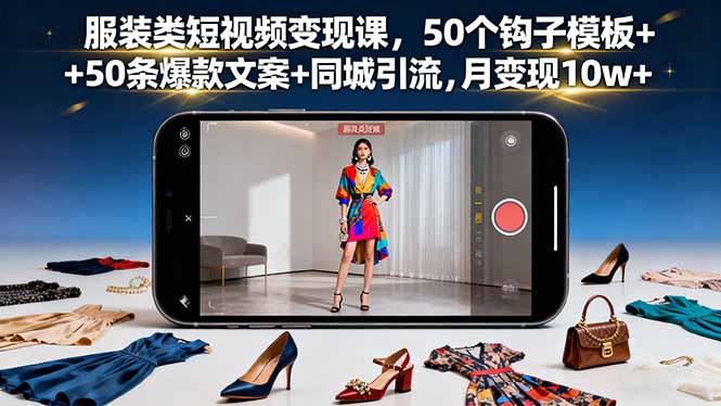 服装类短视频变现课，50个钩子模板+50条爆款文案+同城引流，月变现10w+-二当家网创资源站