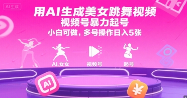 用AI生成美女跳舞视频，视频号暴力起号，小白可做，多号操作日入5张-二当家网创资源站