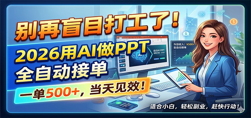别再盲目打工了！2026用AI做PPT全自动接单，一单5张+，当天见效！-二当家网创资源站