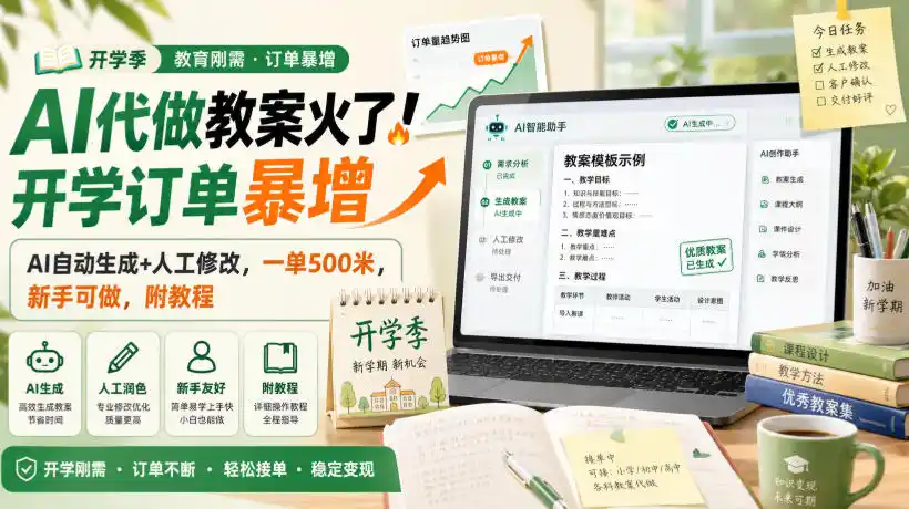 AI代做教案火了!开学订单暴增,AI自动生成+人工修改,一单500米,新手可做,附教程【揭秘】-二当家网创资源站
