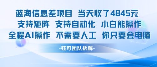 蓝海信息差项目当天收米1k+ 支持矩阵支持自动化小白能操作全程AI操作不需要人工你只要会电脑-二当家网创资源站