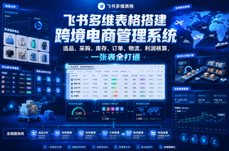 飞书多维表格搭建跨境电商管理系统,选品、采购、库存、订单、物流、利润核算,一张表全打通-二当家网创资源站