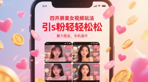 四开屏美女视频玩法，引s粉轻轻松松，暴力掘金，手机操作【揭秘】-二当家网创资源站