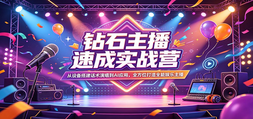 钻石主播速成实战营：从设备搭建话术演唱到AI应用，全方位打造全能娱乐主播-二当家网创资源站