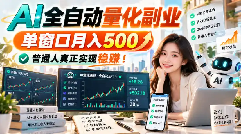 AI全自动量化副业，单窗口月入500，普通人真正实现稳賺！【揭秘】-二当家网创资源站