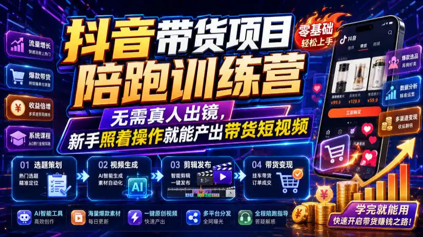 抖音带货项目陪跑训练营，无需真人出镜，新手照着操作就能产出带货短视频(更新0811)-二当家网创资源站