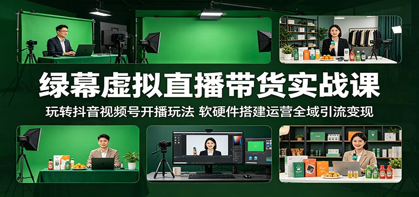 绿幕虚拟直播带货实战课：玩转抖音视频号开播玩法，软硬件搭建运营全域引流变现-二当家网创资源站
